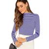 imageFloerns Womens Mock Turtleneck Long Sleeve Slim Fit Stretch Striped TShirts Tunic Tops Fall Fashion Trendy Outfits ClothesDark Blue White