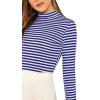 imageFloerns Womens Mock Turtleneck Long Sleeve Slim Fit Stretch Striped TShirts Tunic Tops Fall Fashion Trendy Outfits ClothesDark Blue White
