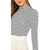 imageFloerns Womens Mock Turtleneck Long Sleeve Slim Fit Stretch Striped TShirts Tunic Tops Fall Fashion Trendy Outfits ClothesDark Grey White