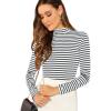 imageFloerns Womens Mock Turtleneck Long Sleeve Slim Fit Stretch Striped TShirts Tunic Tops Fall Fashion Trendy Outfits ClothesDark Grey White