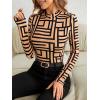 imageFloerns Womens Mock Turtleneck Long Sleeve Slim Fit Stretch Striped TShirts Tunic Tops Fall Fashion Trendy Outfits ClothesKhaki Geo