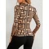imageFloerns Womens Mock Turtleneck Long Sleeve Slim Fit Stretch Striped TShirts Tunic Tops Fall Fashion Trendy Outfits ClothesKhaki Geo