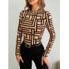 imageFloerns Womens Mock Turtleneck Long Sleeve Slim Fit Stretch Striped TShirts Tunic Tops Fall Fashion Trendy Outfits ClothesKhaki Geo