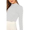 imageFloerns Womens Mock Turtleneck Long Sleeve Slim Fit Stretch Striped TShirts Tunic Tops Fall Fashion Trendy Outfits ClothesLight Grey White