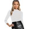 imageFloerns Womens Mock Turtleneck Long Sleeve Slim Fit Stretch Striped TShirts Tunic Tops Fall Fashion Trendy Outfits ClothesLight Grey White