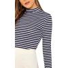 imageFloerns Womens Mock Turtleneck Long Sleeve Slim Fit Stretch Striped TShirts Tunic Tops Fall Fashion Trendy Outfits ClothesNavy Blue White