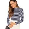 imageFloerns Womens Mock Turtleneck Long Sleeve Slim Fit Stretch Striped TShirts Tunic Tops Fall Fashion Trendy Outfits ClothesNavy Blue White