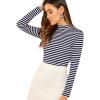 imageFloerns Womens Mock Turtleneck Long Sleeve Slim Fit Stretch Striped TShirts Tunic Tops Fall Fashion Trendy Outfits ClothesNavy Blue White