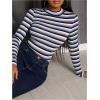 imageFloerns Womens Mock Turtleneck Long Sleeve Slim Fit Stretch Striped TShirts Tunic Tops Fall Fashion Trendy Outfits ClothesPink Blue Striped