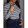 imageFloerns Womens Mock Turtleneck Long Sleeve Slim Fit Stretch Striped TShirts Tunic Tops Fall Fashion Trendy Outfits ClothesPink Blue Striped