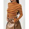 imageFloerns Womens Mock Turtleneck Long Sleeve Slim Fit Stretch Striped TShirts Tunic Tops Fall Fashion Trendy Outfits ClothesYellow Striped