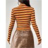 imageFloerns Womens Mock Turtleneck Long Sleeve Slim Fit Stretch Striped TShirts Tunic Tops Fall Fashion Trendy Outfits ClothesYellow Striped