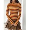 imageFloerns Womens Mock Turtleneck Long Sleeve Slim Fit Stretch Striped TShirts Tunic Tops Fall Fashion Trendy Outfits ClothesYellow Striped
