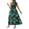 imageFloerns Womens Plus Size Boho Sleeveless Halter Neck Tie Back A Line Long DressBlack Plant