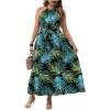 imageFloerns Womens Plus Size Boho Sleeveless Halter Neck Tie Back A Line Long DressBlack Plant