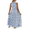 imageFloerns Womens Plus Size Boho Sleeveless Halter Neck Tie Back A Line Long DressBlue