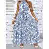 imageFloerns Womens Plus Size Boho Sleeveless Halter Neck Tie Back A Line Long DressBlue
