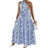 imageFloerns Womens Plus Size Boho Sleeveless Halter Neck Tie Back A Line Long DressBlue