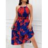 imageFloerns Womens Plus Size Boho Sleeveless Halter Neck Tie Back A Line Long DressBlue and Red