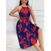 imageFloerns Womens Plus Size Boho Sleeveless Halter Neck Tie Back A Line Long DressBlue and Red