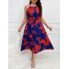 imageFloerns Womens Plus Size Boho Sleeveless Halter Neck Tie Back A Line Long DressBlue and Red