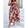 imageFloerns Womens Plus Size Boho Sleeveless Halter Neck Tie Back A Line Long DressBrown Tropical
