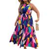 imageFloerns Womens Plus Size Boho Sleeveless Halter Neck Tie Back A Line Long DressDeep Blue