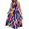 imageFloerns Womens Plus Size Boho Sleeveless Halter Neck Tie Back A Line Long DressDeep Blue