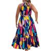 imageFloerns Womens Plus Size Boho Sleeveless Halter Neck Tie Back A Line Long DressDeep Blue