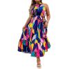 imageFloerns Womens Plus Size Boho Sleeveless Halter Neck Tie Back A Line Long DressDeep Blue