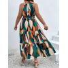 imageFloerns Womens Plus Size Boho Sleeveless Halter Neck Tie Back A Line Long DressGreen Geo
