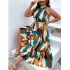 imageFloerns Womens Plus Size Boho Sleeveless Halter Neck Tie Back A Line Long DressGreen Geo