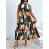 imageFloerns Womens Plus Size Boho Sleeveless Halter Neck Tie Back A Line Long DressGreen Geo