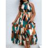 imageFloerns Womens Plus Size Boho Sleeveless Halter Neck Tie Back A Line Long DressGreen Geo