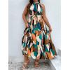 imageFloerns Womens Plus Size Boho Sleeveless Halter Neck Tie Back A Line Long DressGreen Geo