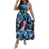 imageFloerns Womens Plus Size Boho Sleeveless Halter Neck Tie Back A Line Long DressNavy Blue Floral