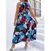 imageFloerns Womens Plus Size Boho Sleeveless Halter Neck Tie Back A Line Long DressNavy Blue Floral
