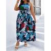 imageFloerns Womens Plus Size Boho Sleeveless Halter Neck Tie Back A Line Long DressNavy Blue Floral
