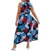 imageFloerns Womens Plus Size Boho Sleeveless Halter Neck Tie Back A Line Long DressNavy Blue Floral