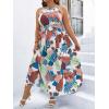 imageFloerns Womens Plus Size Boho Sleeveless Halter Neck Tie Back A Line Long DressWhite Brown Floral