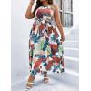 imageFloerns Womens Plus Size Boho Sleeveless Halter Neck Tie Back A Line Long DressWhite Brown Floral