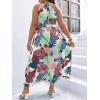 imageFloerns Womens Plus Size Boho Sleeveless Halter Neck Tie Back A Line Long DressWhite Brown Floral
