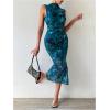 imageFloerns Womens Sleeveless Tie Dye Mock Neck Ruched Slit Hem Party Bodycon DressGreen