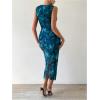 imageFloerns Womens Sleeveless Tie Dye Mock Neck Ruched Slit Hem Party Bodycon DressGreen