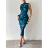 imageFloerns Womens Sleeveless Tie Dye Mock Neck Ruched Slit Hem Party Bodycon DressGreen