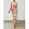 imageFloerns Womens Sleeveless Tie Dye Mock Neck Ruched Slit Hem Party Bodycon DressKhaki