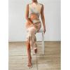 imageFloerns Womens Sleeveless Tie Dye Mock Neck Ruched Slit Hem Party Bodycon DressKhaki