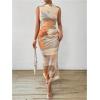 imageFloerns Womens Sleeveless Tie Dye Mock Neck Ruched Slit Hem Party Bodycon DressKhaki