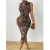 imageFloerns Womens Sleeveless Tie Dye Mock Neck Ruched Slit Hem Party Bodycon DressLeopard