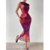imageFloerns Womens Sleeveless Tie Dye Mock Neck Ruched Slit Hem Party Bodycon DressPurple Multi